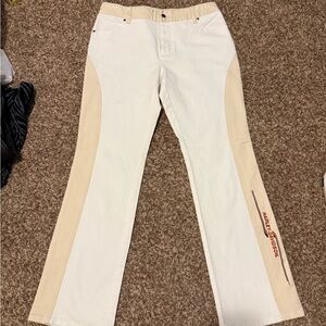 Harley Davidson Y2K White/Tan Jeans Size 12 Long Embroidered Logo